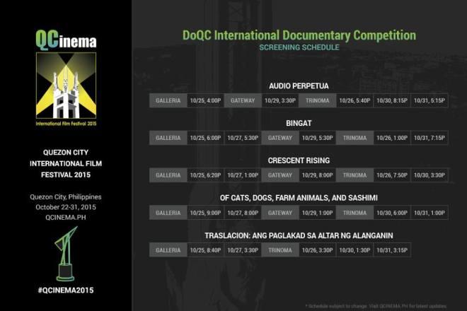 QCinema 2015 schedule Documentary Competition