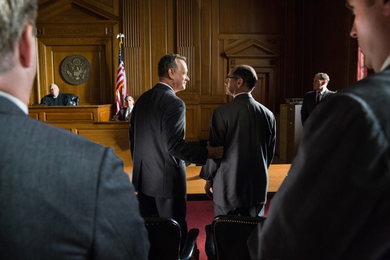 Tom Hanks is Brooklyn lawyer James Donovan and Mark Rylance is Rudolf Abel, a Soviet spy arrested in the U.S. in the dramatic thriller BRIDGE OF SPIES, directed by Steven Spielberg.