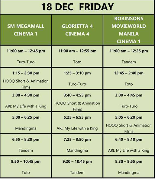MMFF New Wave 2015 Dec 18 schedule