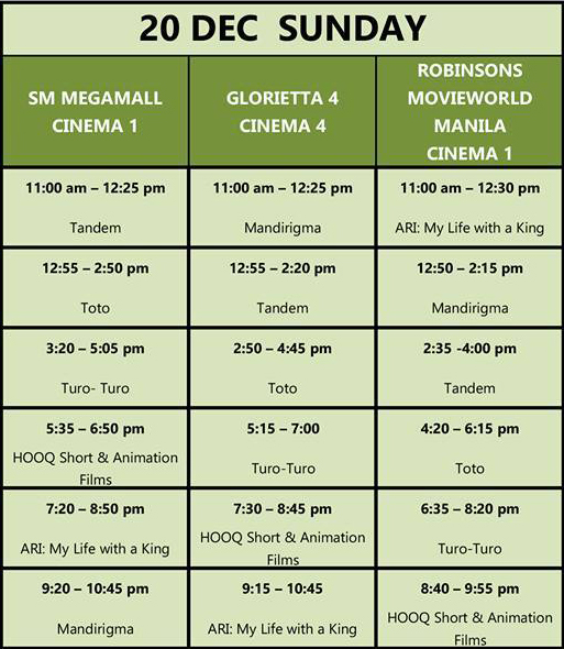 MMFF New Wave 2015 Dec 20 schedule