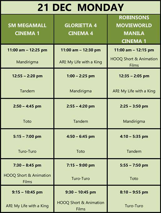 MMFF New Wave 2015 Dec 21 schedule