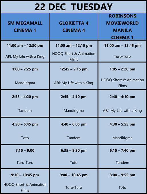 MMFF New Wave 2015 Dec 22 schedule