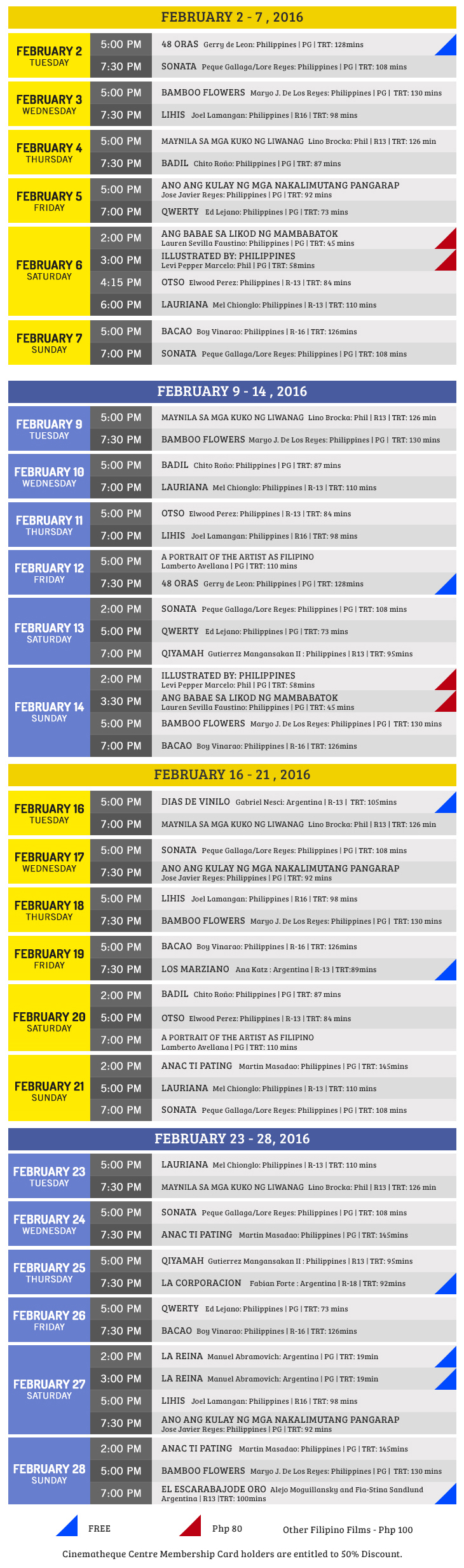 Cinematheque Centre Manila February 2016 Sched
