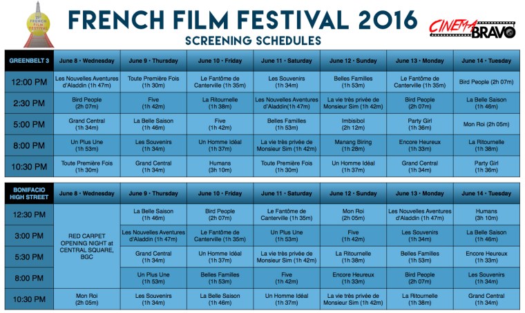 french film festival 2016 screening schedules