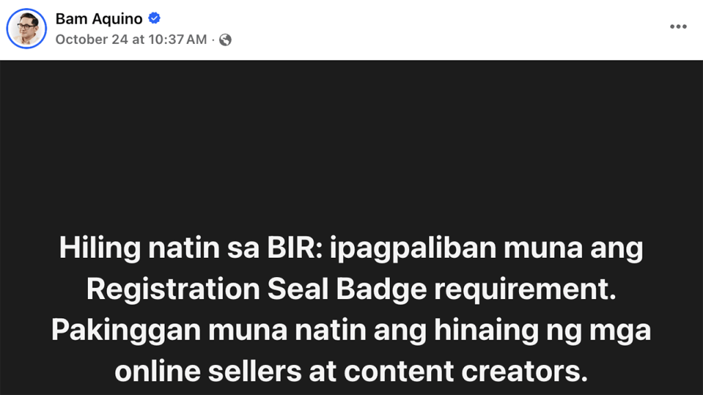 Bam Aquino sought delay of BIR badge requirement; agency suspends mandatory&nbsp;display